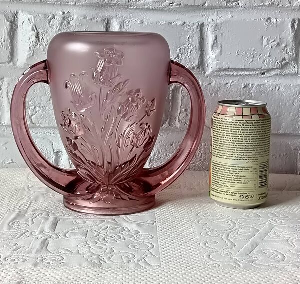 Vase verelys art déco violet vintage, modèle ''les campanules