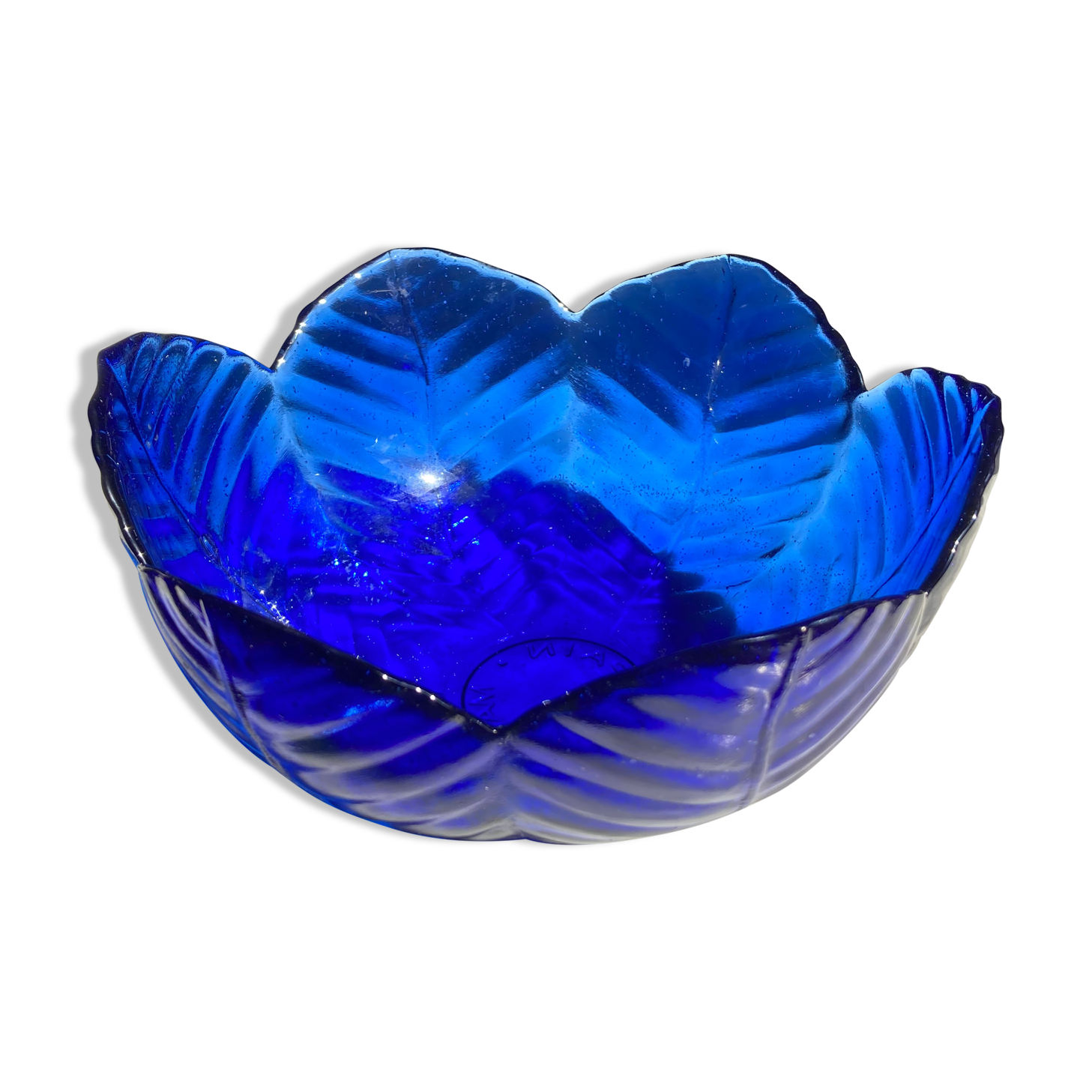Blue leaf glass bowl