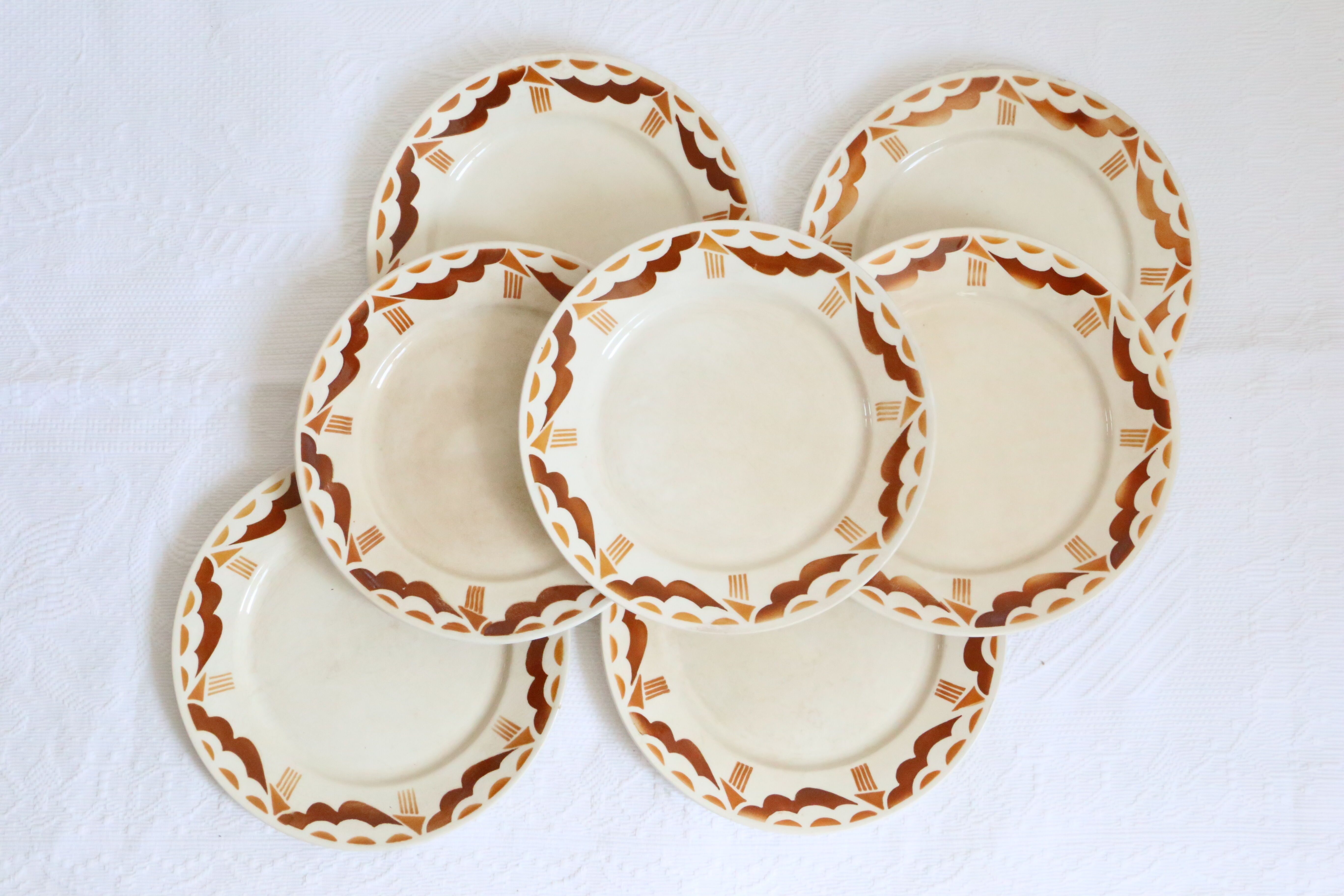 Set of 7 flat plates badonviller, nanteuil, vintage french, authentic, rare, countryside