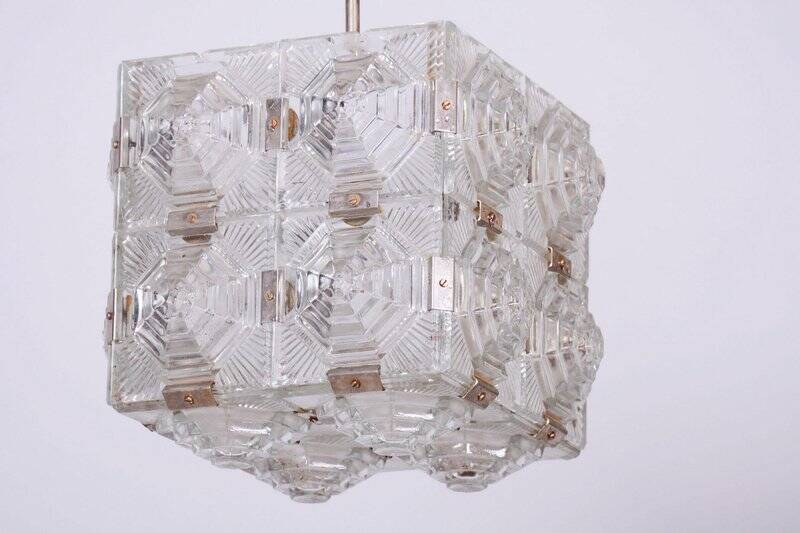 Mid-Century Chandelier in Chrome and Glass from Kamenický Šenov, Czech, 1960s