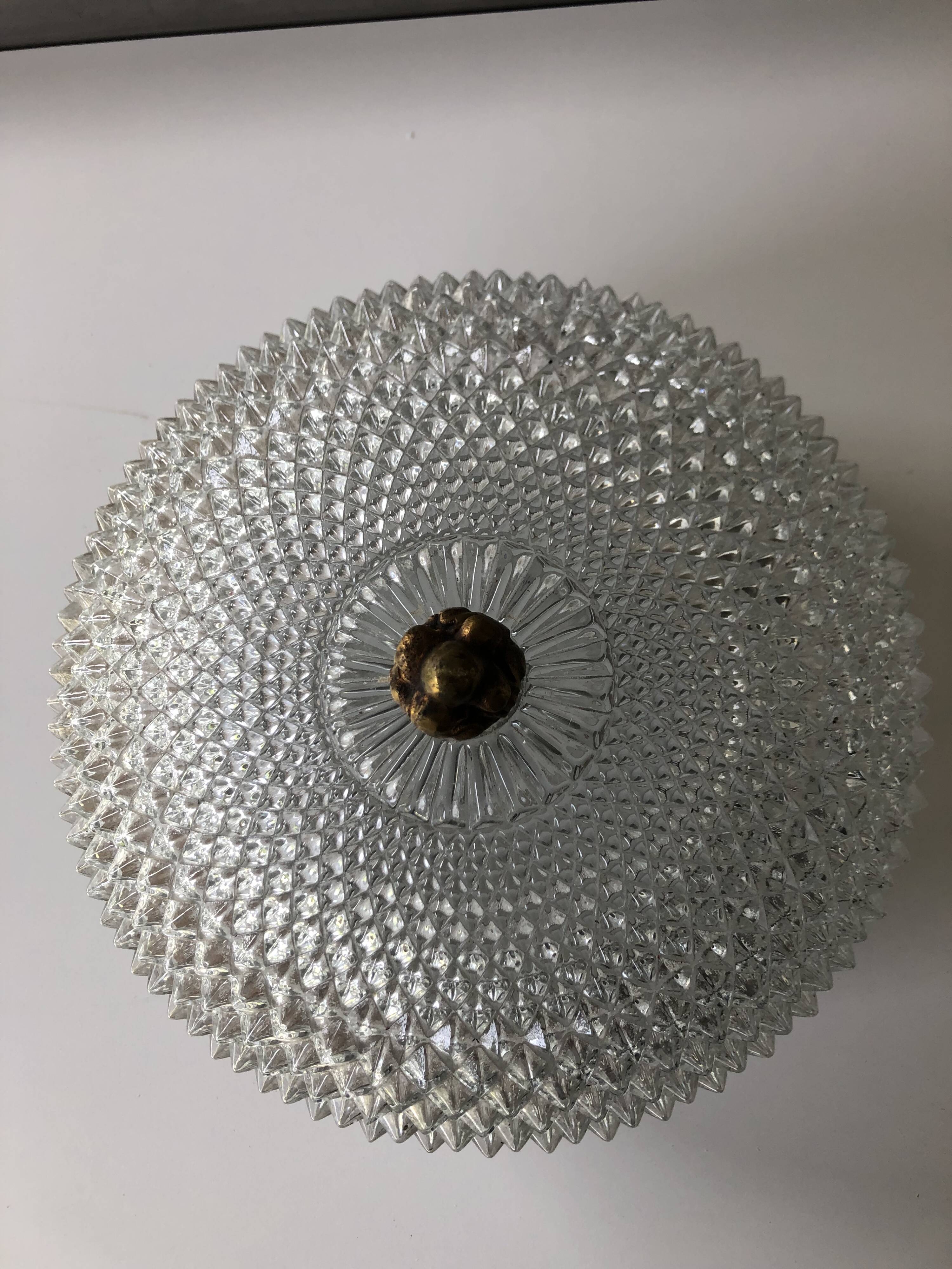 Ceiling lamp gilded brass and glass