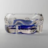 Vintage Murano Glass Ashtray: clear glass with cobalt-blue bubble, mid-century Italian design