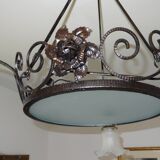 iron and opalin glass hanging lamp