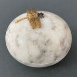 1900 alabaster ball shaped box surmounted by a golden dragonfly