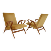 Paire de fauteuils en bois et tissu, František Jirák, Tchécoslovaquie années 1960-70