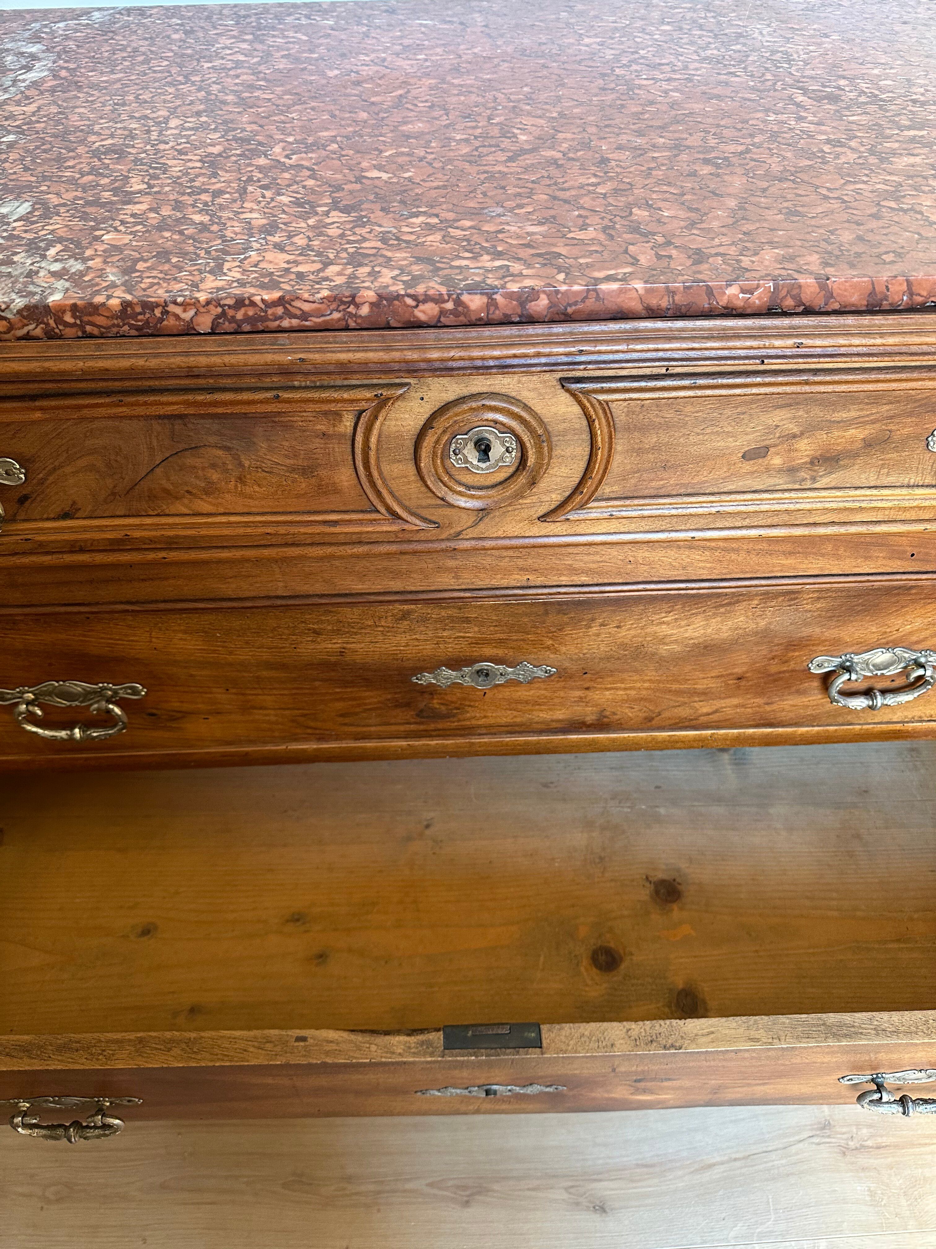 Louis-Philippe walnut commode with marble top