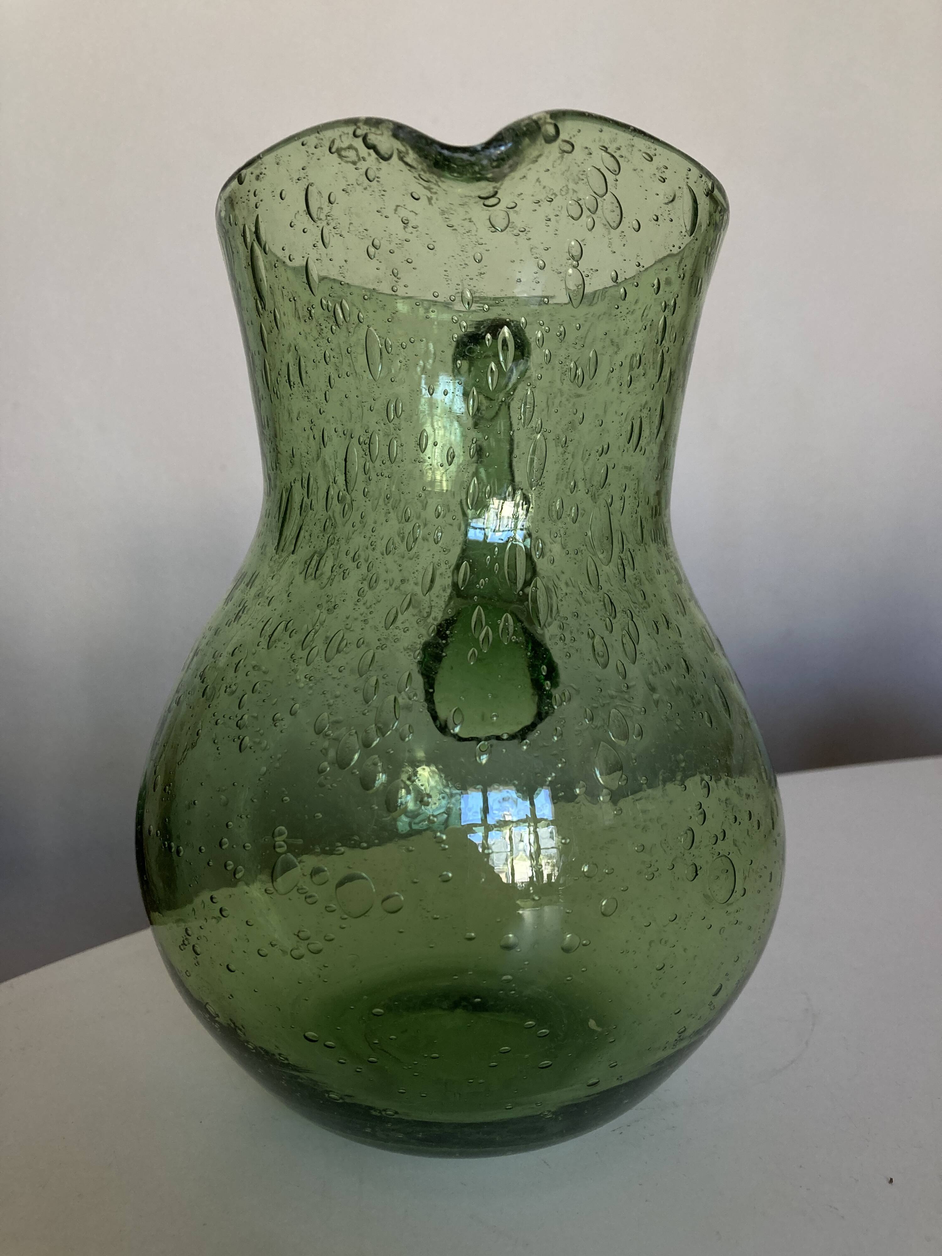 1960s Biot green bubble glass pitcher 1.5L