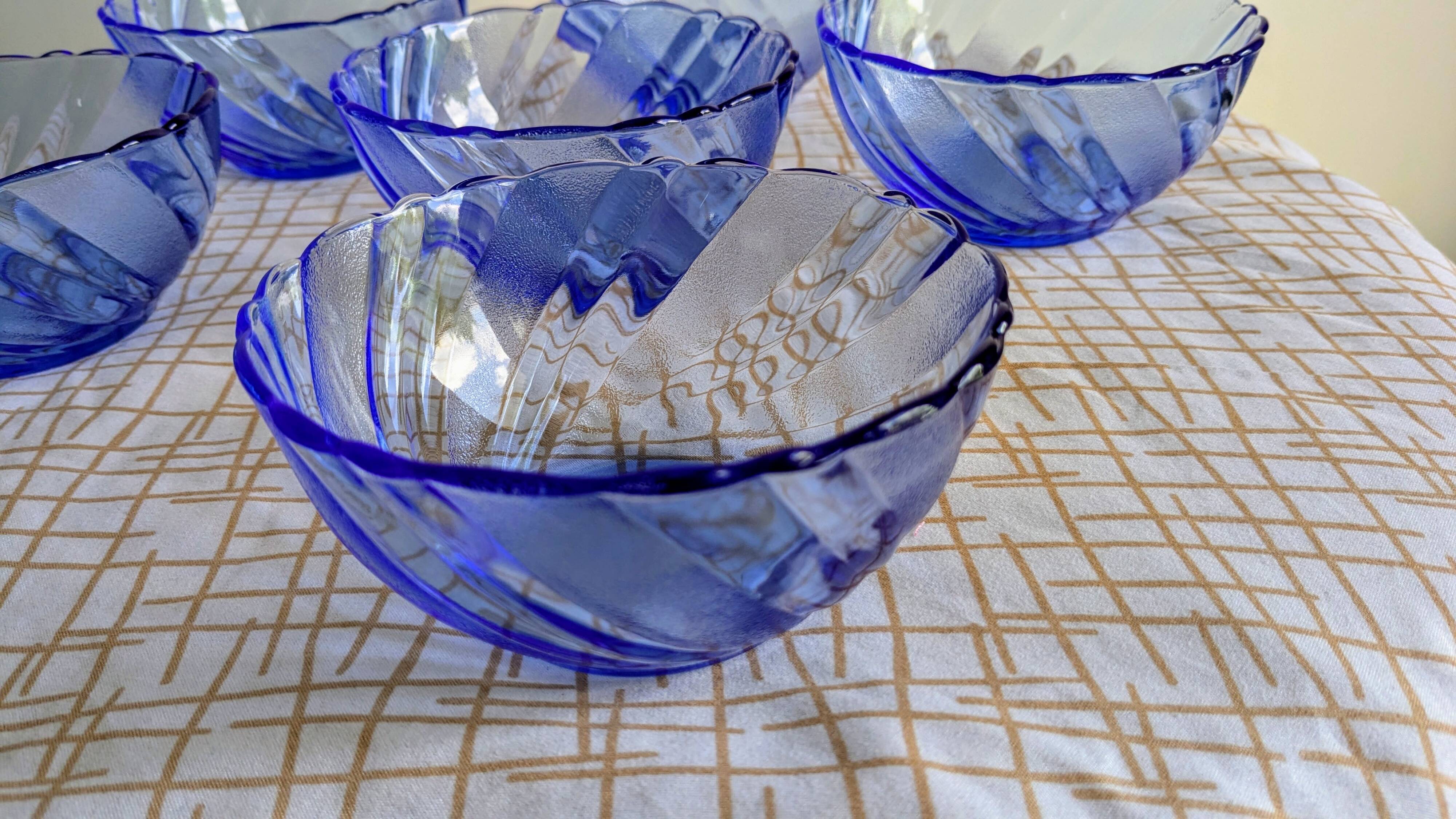 Set of 6 vintage blue bowls by Duralex