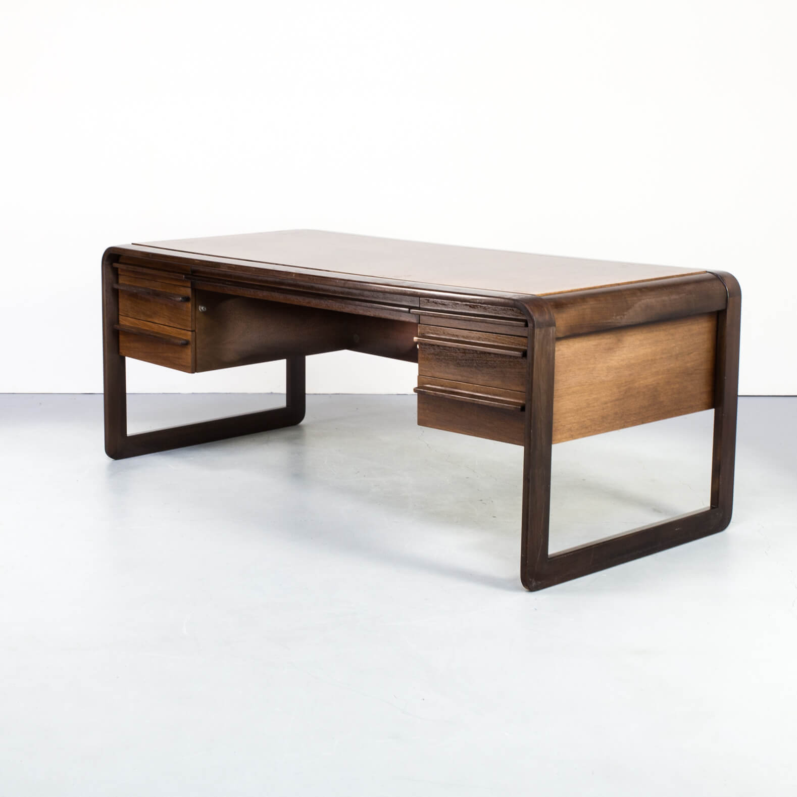 70s dark teak curved writing desk