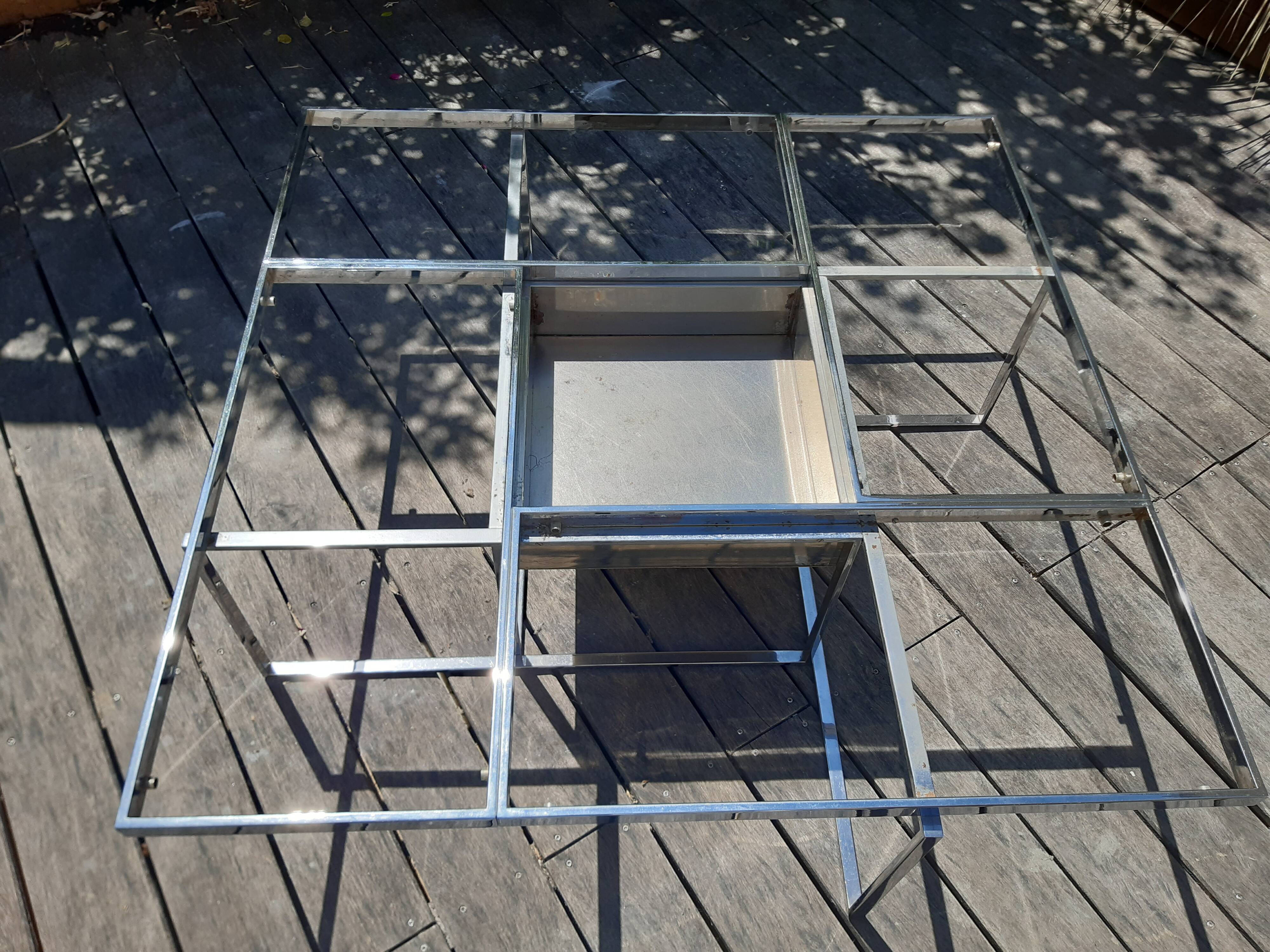 Chrome metal coffee table and mirrors