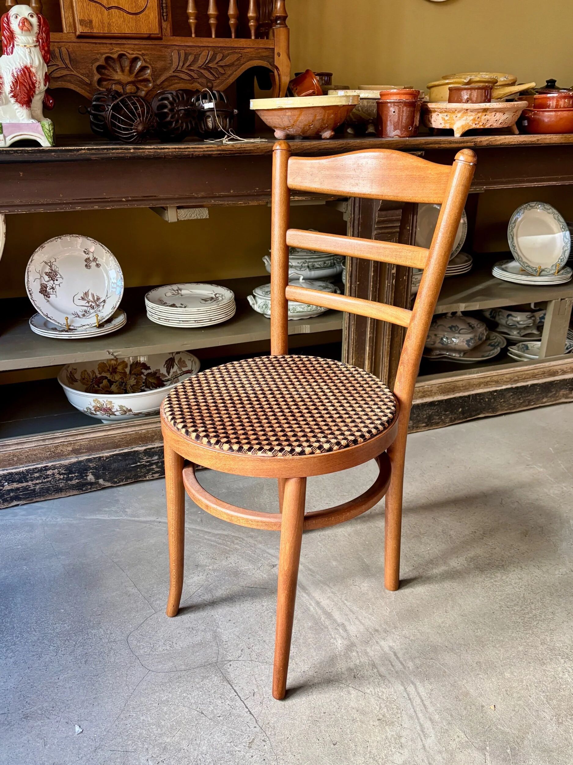 Baumann bistro chair in beech and orange and black geometric cotton