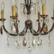 French Art Deco 6-Light Green Finish Bronze Crystal & Glass Chandelier 5343