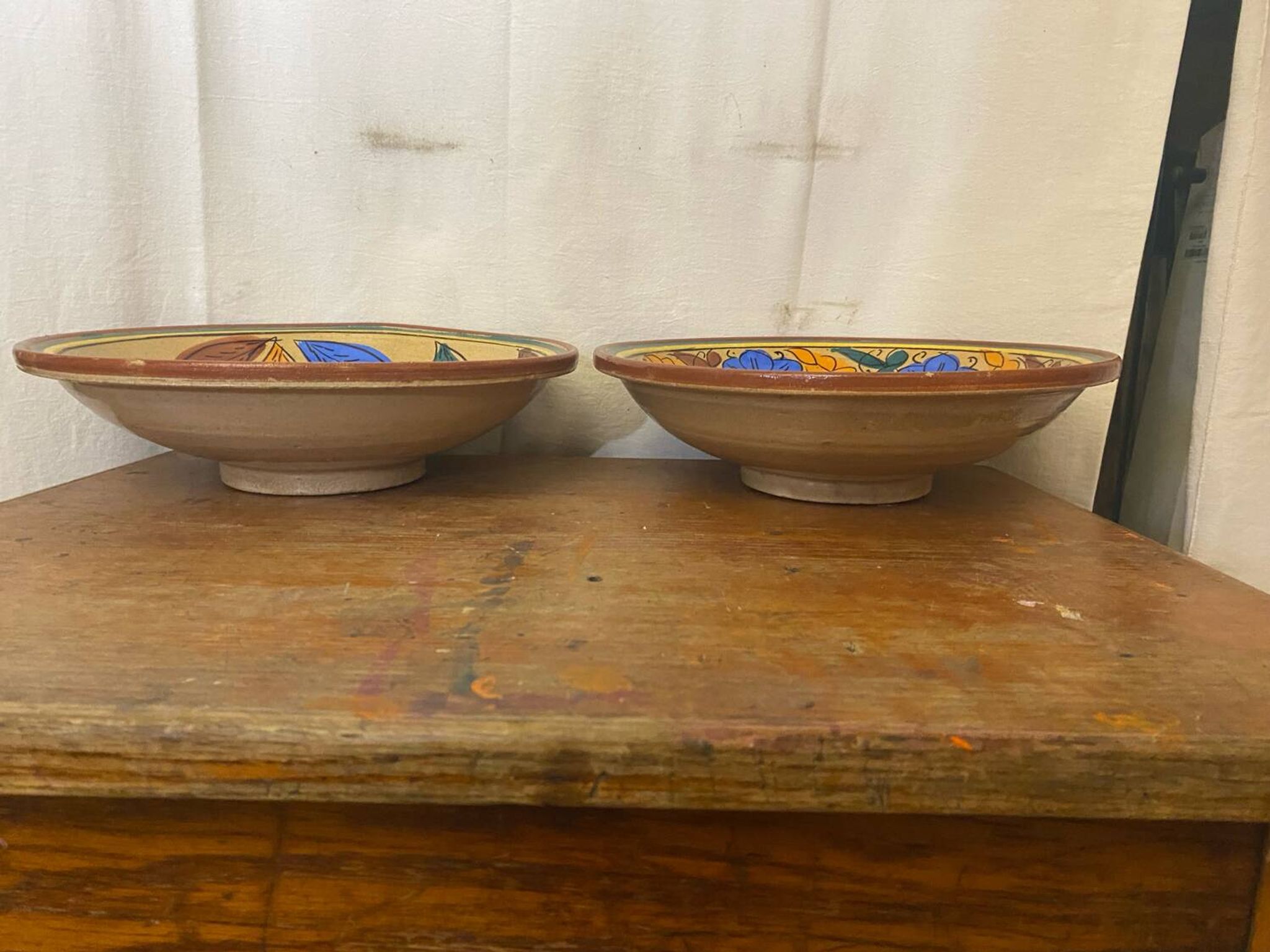 Pair of antique safi moroccan glazed terracotta dishes from the 50s