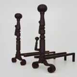 Large pair of wrought iron fireplace andirons. France, 19th century.