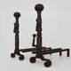Large pair of wrought iron fireplace andirons. France, 19th century.