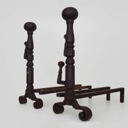 Large pair of wrought iron fireplace andirons. France, 19th century.