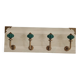 Wall-mounted coat rack in bleached wood and emerald green ceramic hooks –