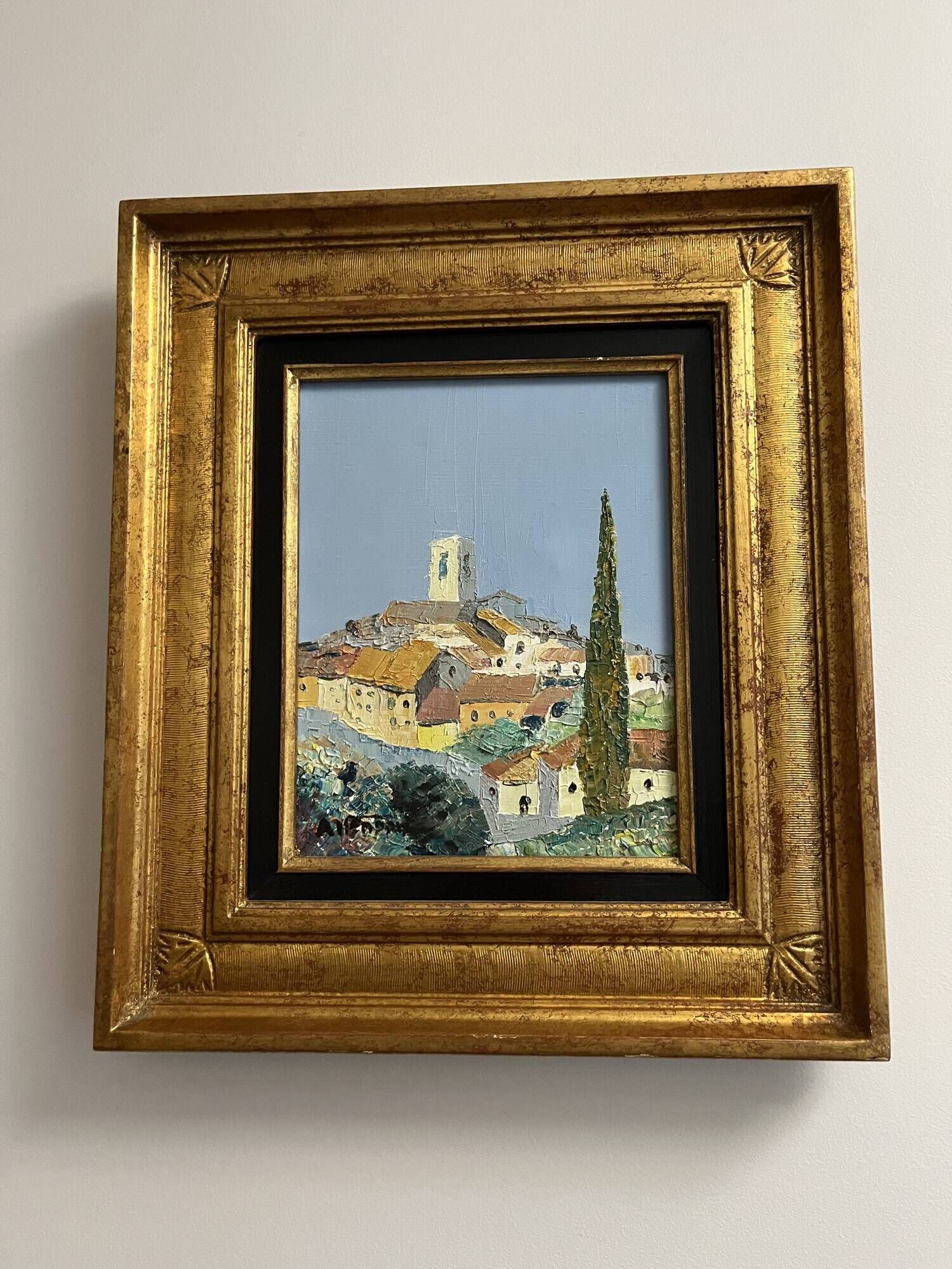 Provençal oil painting with knife - beautiful golden frame - 35 x 40 cm