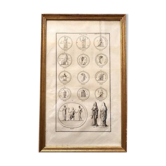 18th century engraving with glazed frame and gilded wood
