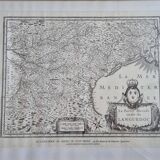 Antique engraving of the map of the southern part of Languedoc France from the