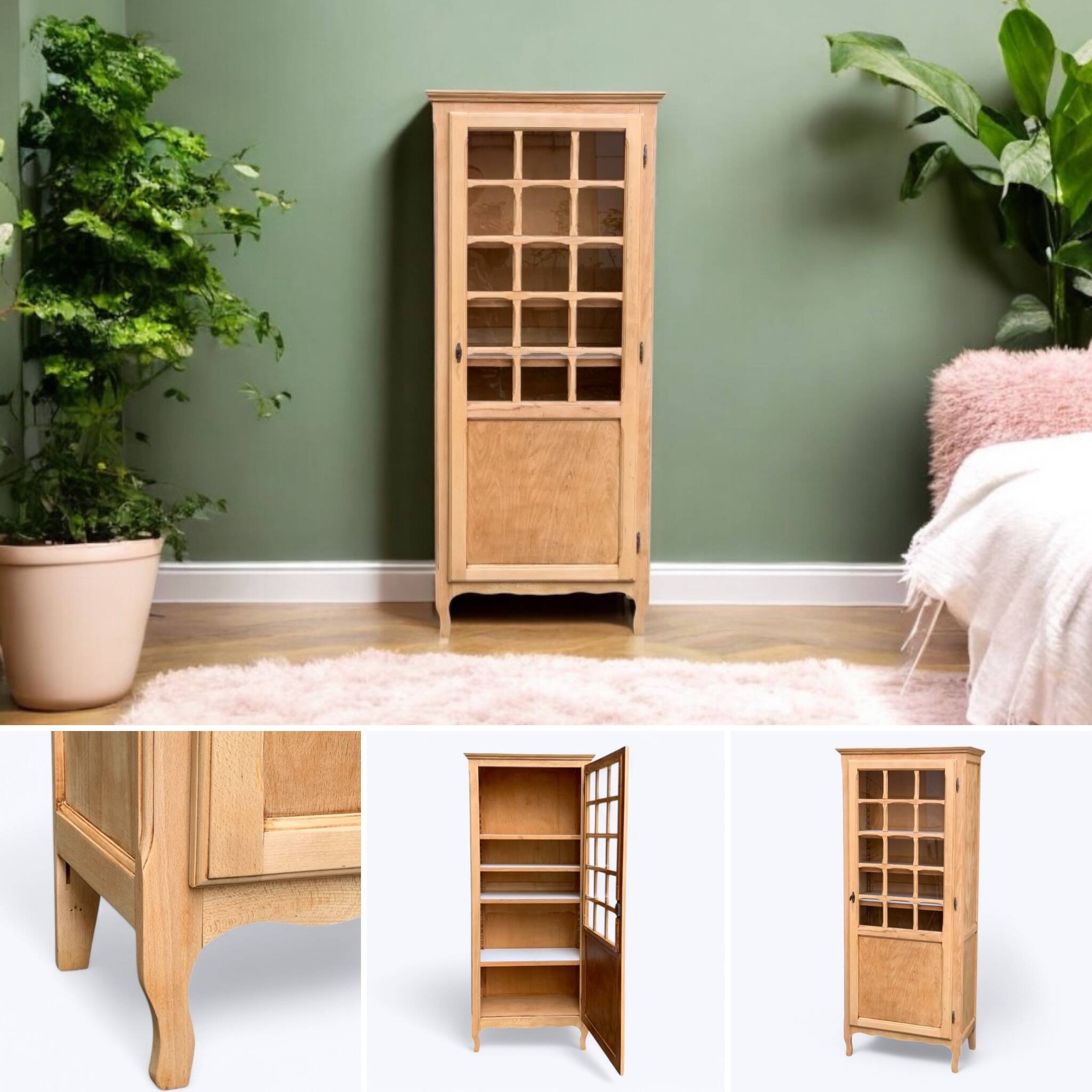 Parisian glass cabinet, raw wood, 1960s