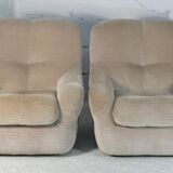Pair of armchairs "space age". Beige corduroy velvet. France, circa 1970