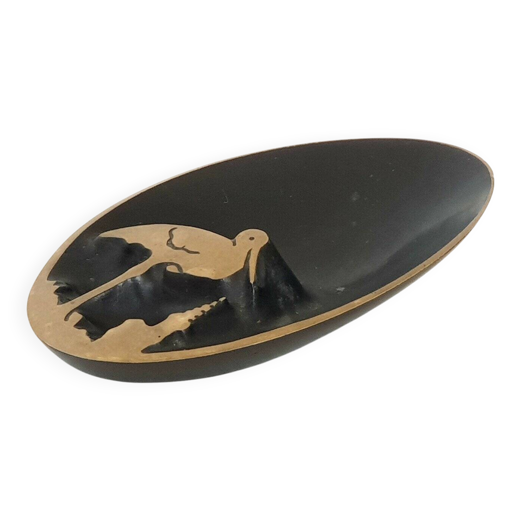 Vintage 1970s stork ashtray in gilded bronze
