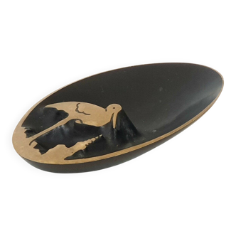 Vintage 1970s stork ashtray in gilded bronze