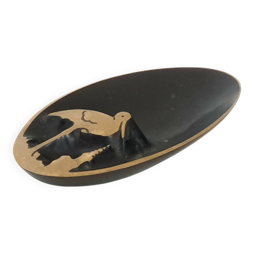 Vintage 1970s stork ashtray in gilded bronze