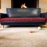 Vintage black and red sofa / three-seater / sofa bed