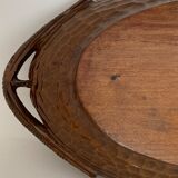 Carved wooden fruit basket or basket, 19th century, grape clusters and vine leaves