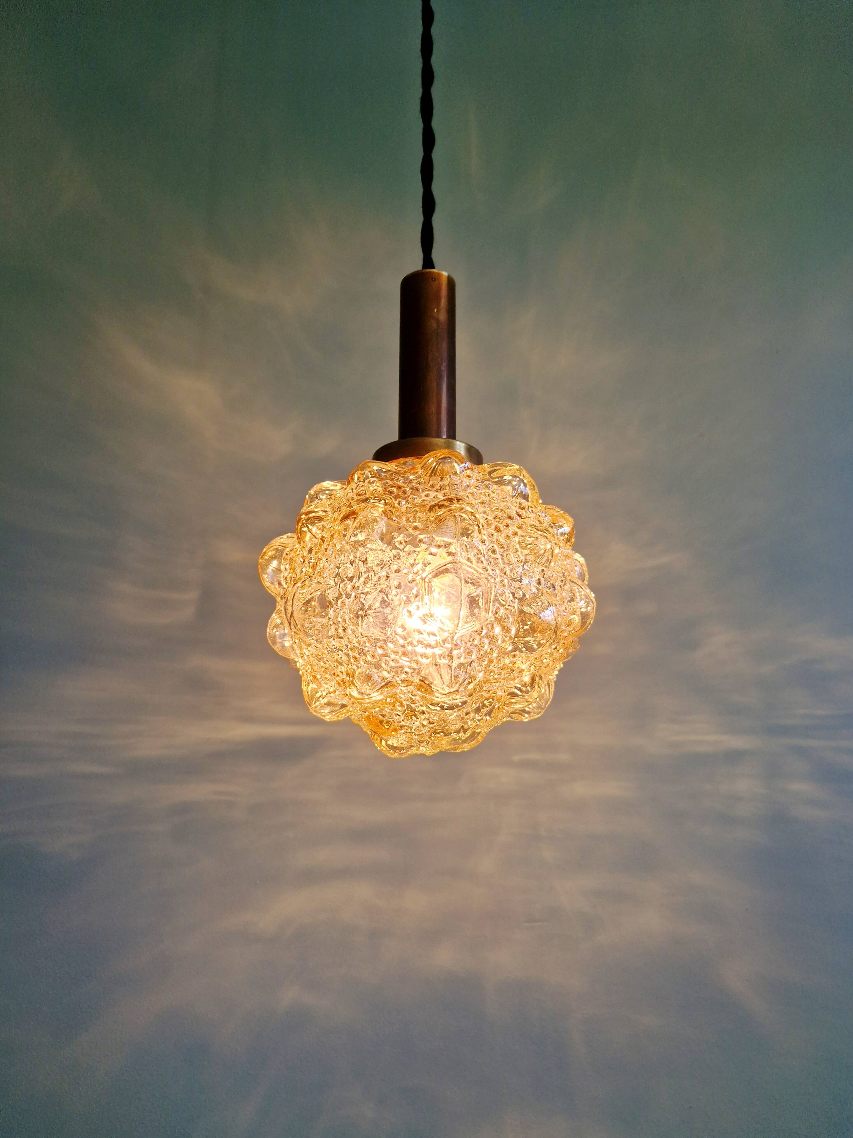 Amber bubble glass pendant (5 available), Helena Tynell, 1970