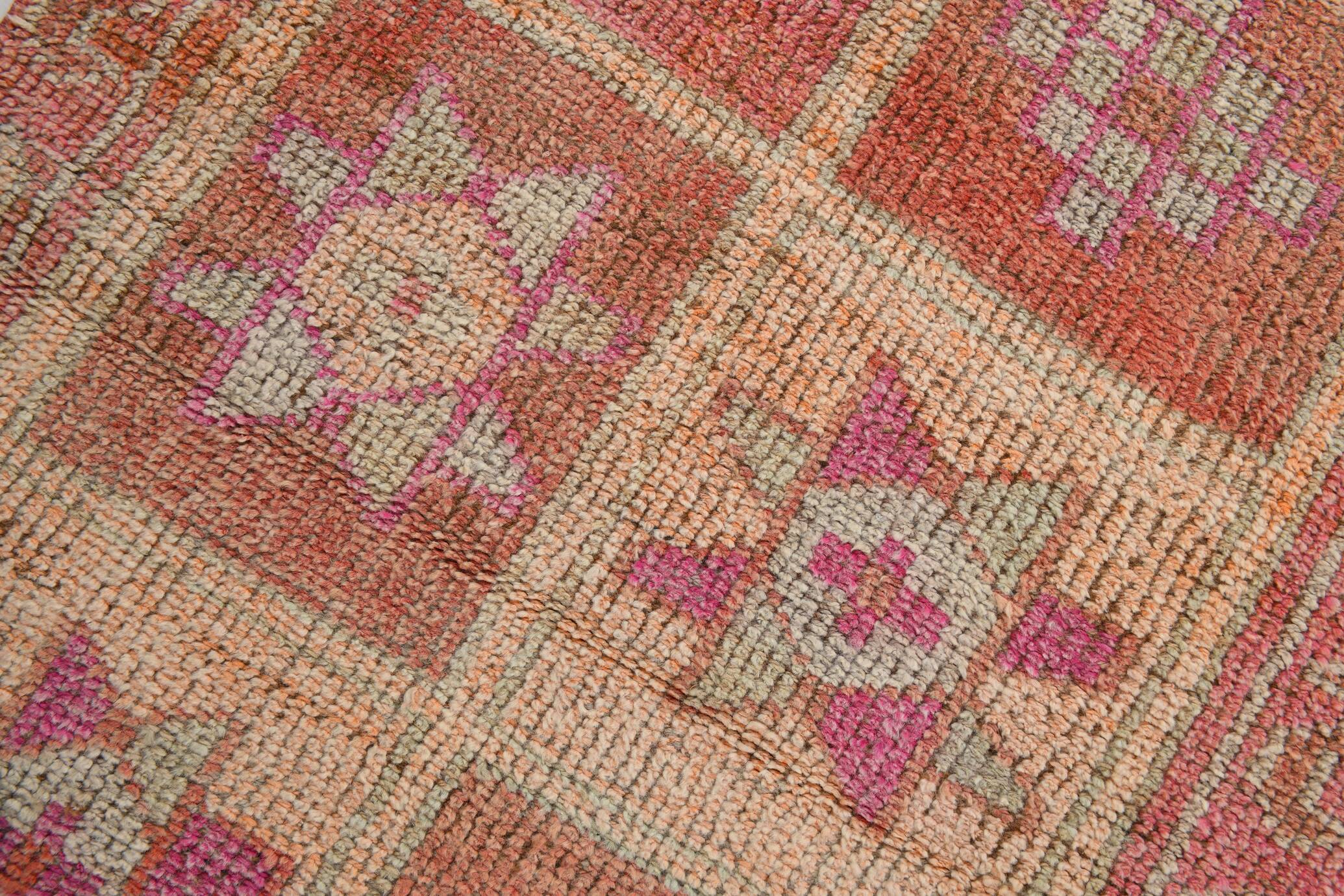 Pink & Orange Vintage Turkish Runner Rug, 103x326Cm