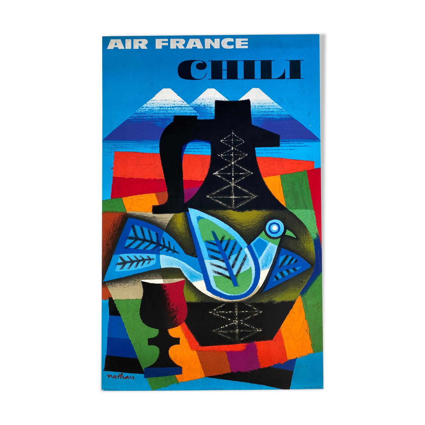 Original old poster Air France, Chile By Nathan