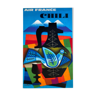 Affiche ancienne original Air France Chili Par Nathan