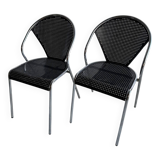 Set of 2 black perforated metal chairs with chrome frame, 1980s industrial-modern design