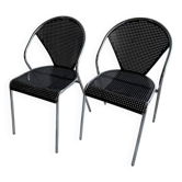 Ensemble de 2 chaises en métal noir perforé avec structure chromée, design industriel moderne des années 1980