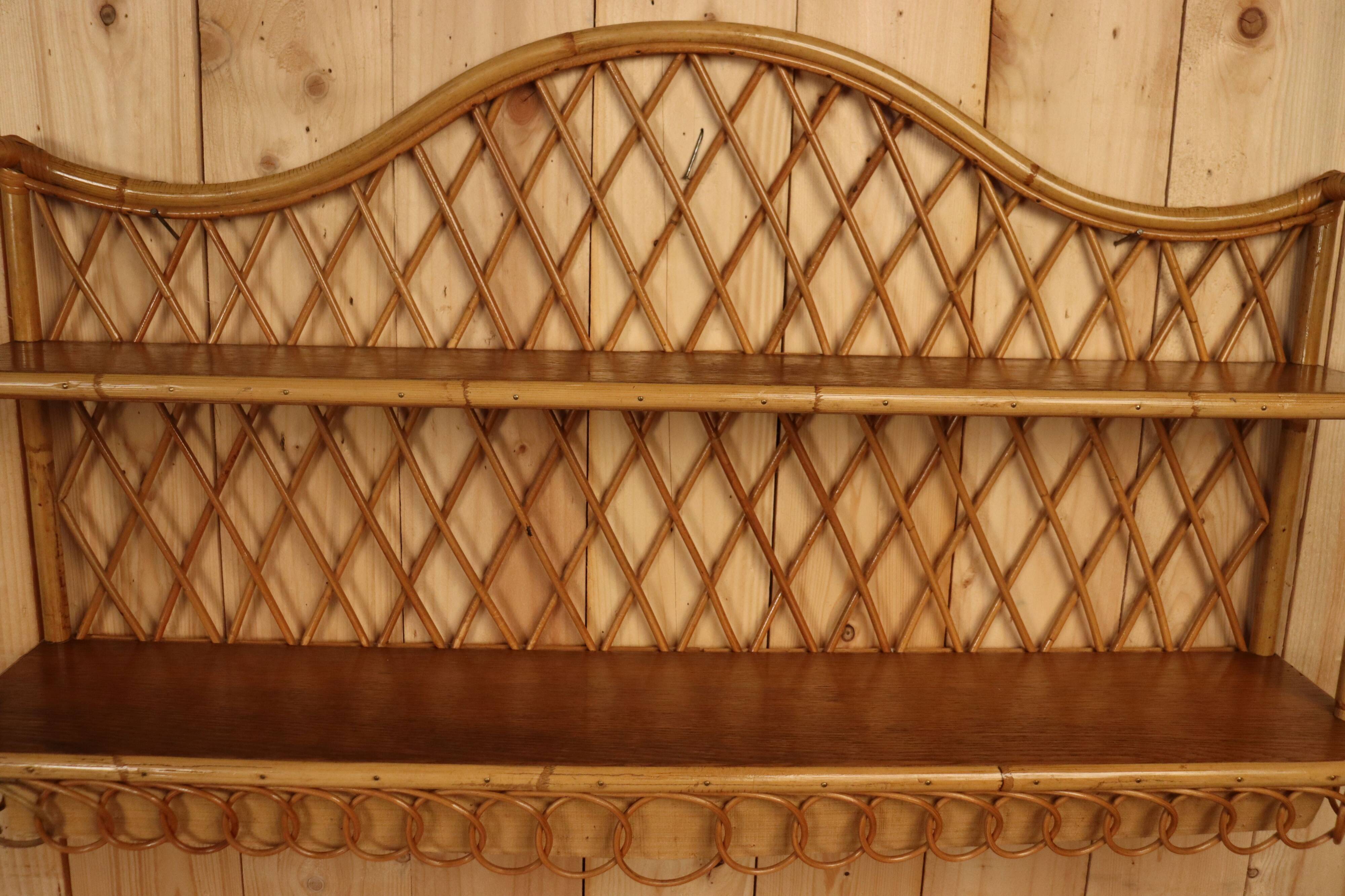 Pair of rattan wall shelves attributed to Audoux Minet