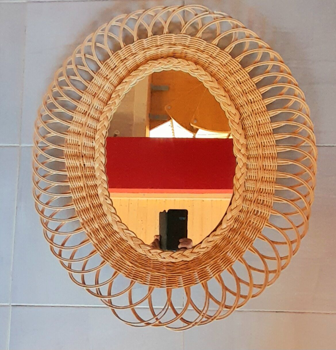 Oval woven wicker mirror 60s