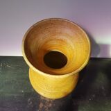 Vase ancien grès marron beige décor ciselé col corolle déco vintage