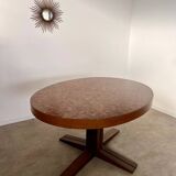 Old inlaid wood table designed by Dieter Waeckerlin Idealheim from the 60s, extendable