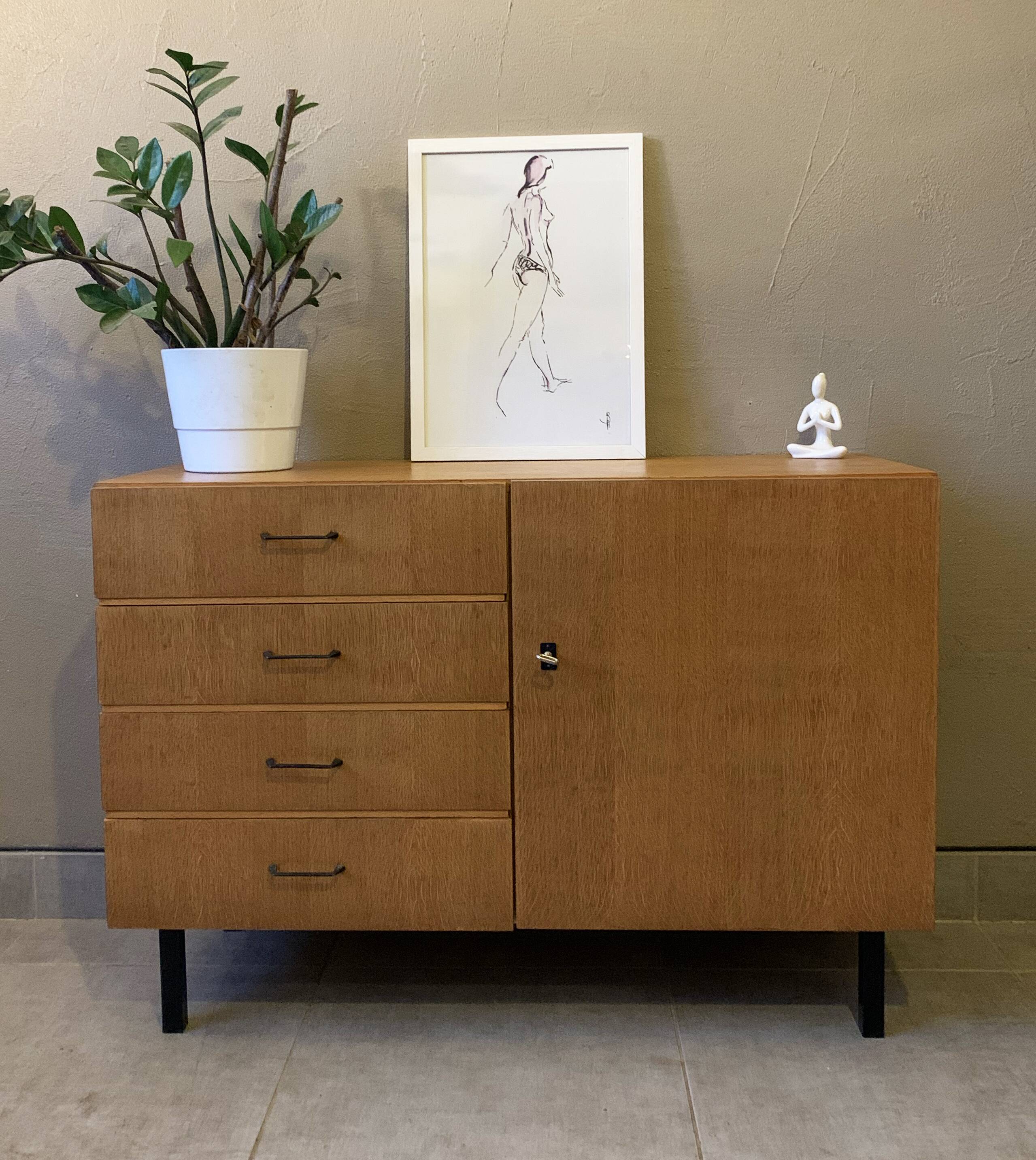 Scandinavian vintage chest of drawers from the 60s in light oak