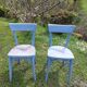 pair of chippy blue paint bistro chairs
