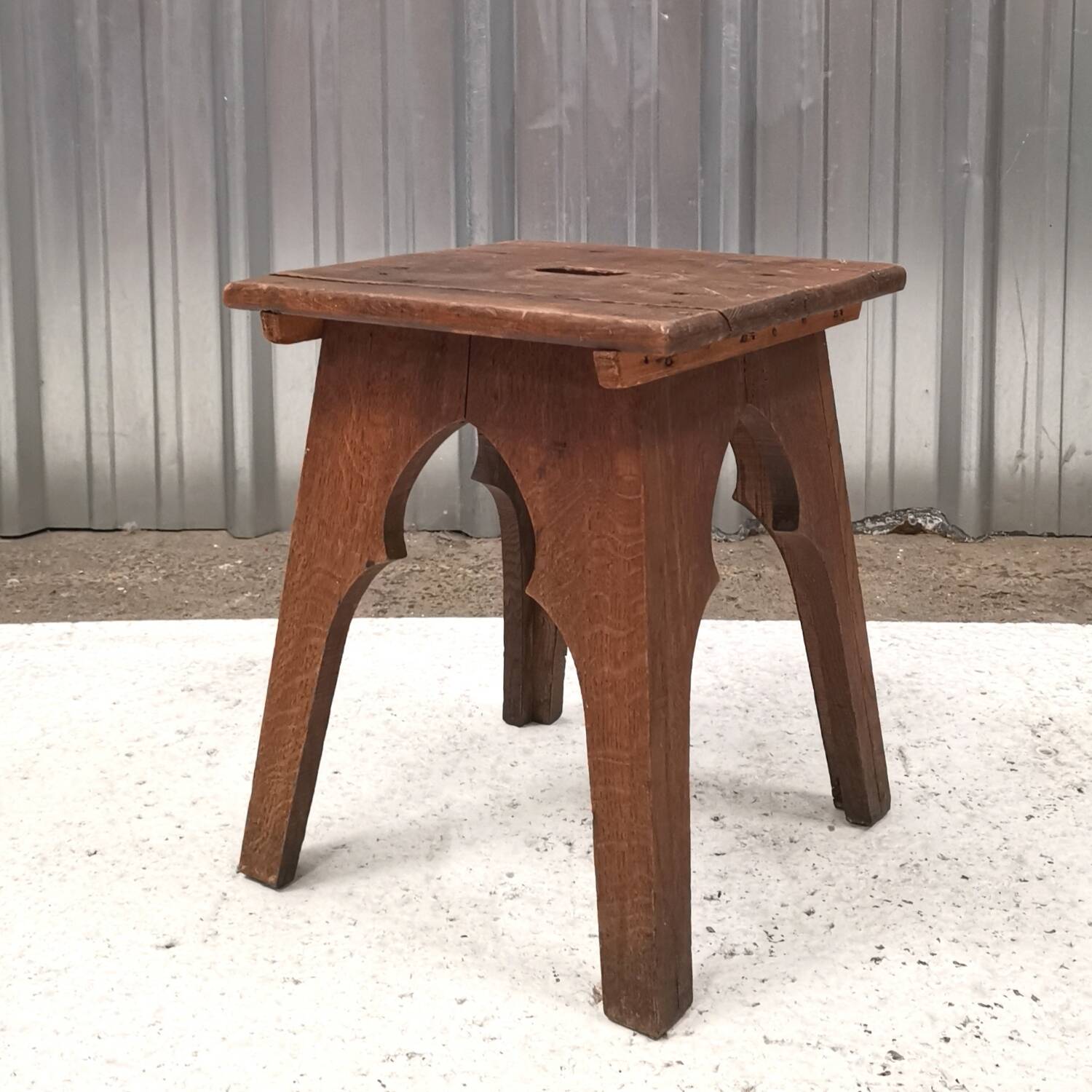 Brutalist old solid oak stool