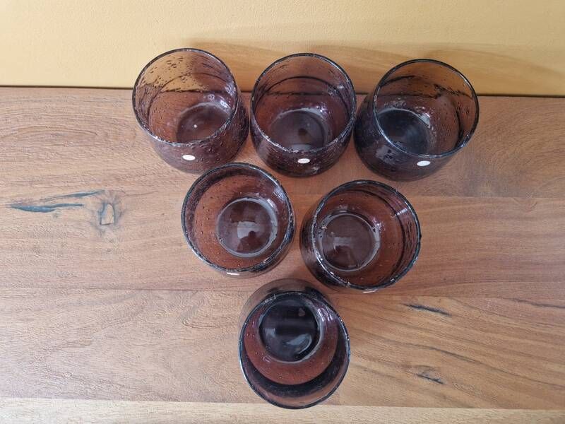 BIOT - Set of 6 bubble glass water tumblers in amethyst colour.