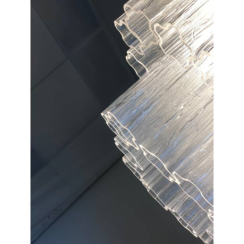 Plafonnier "Tronchi" contemporain transparent en verre de Murano de style Venini carré Spoutnik