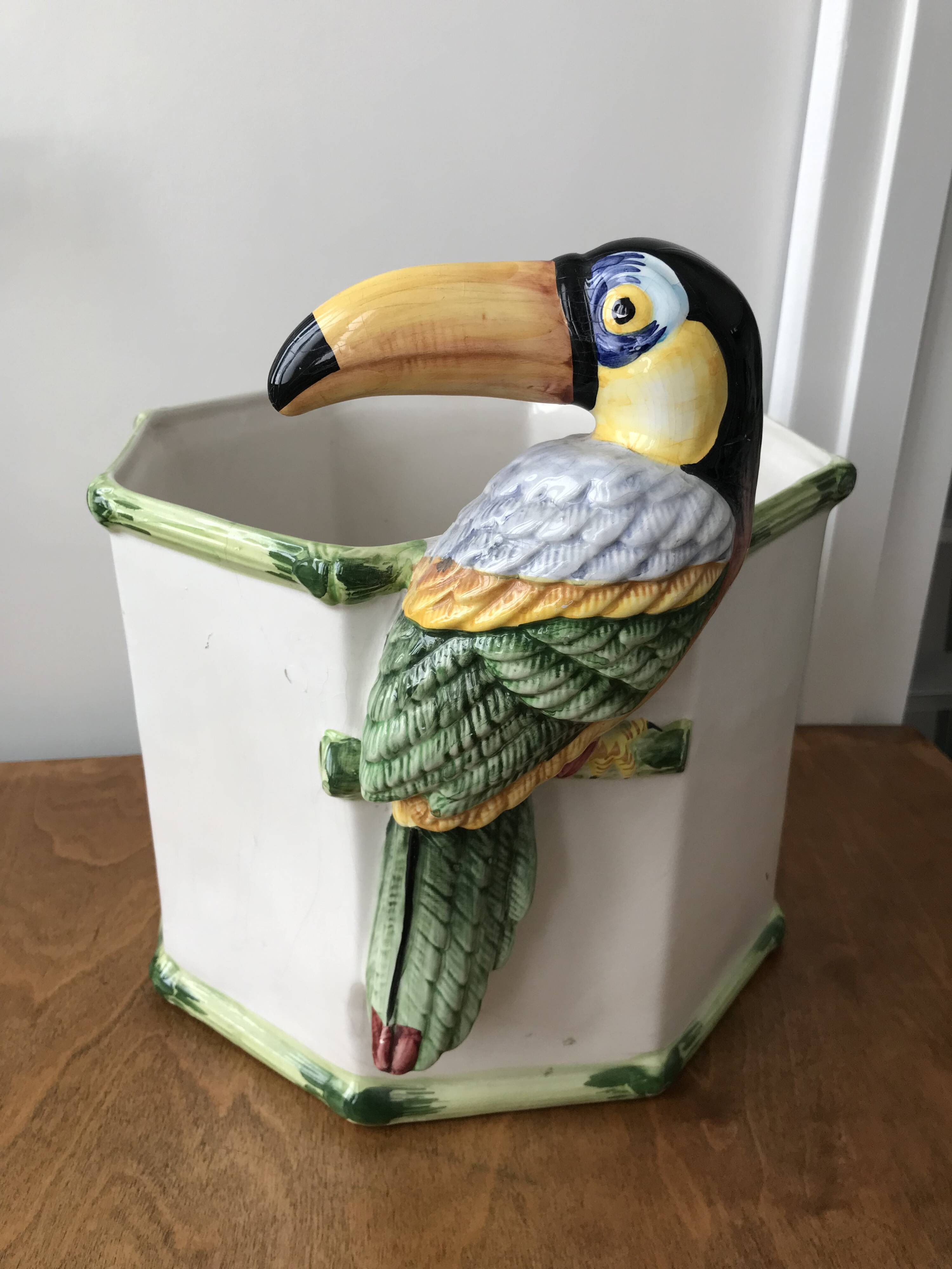 Vintage slip planter with Toucan decoration