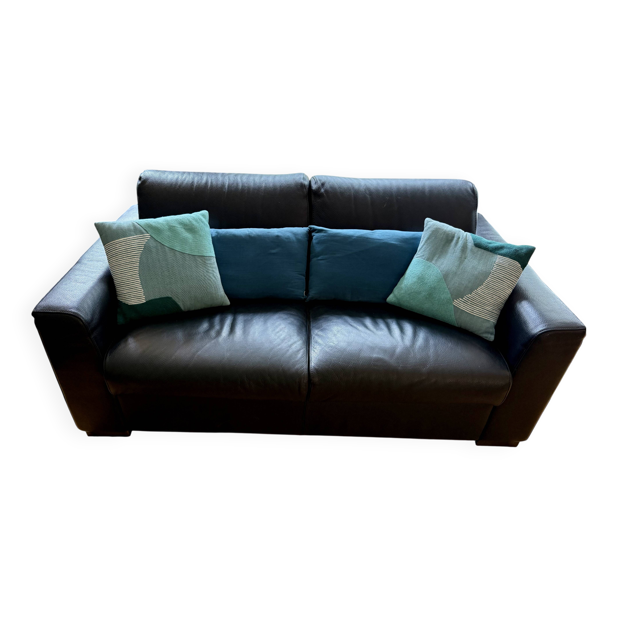 Natuzzi black leather sofa – 2-seater contemporary design