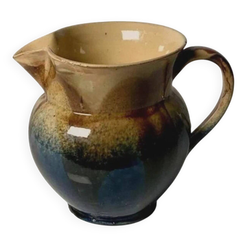 Pichet en céramique vernissée vintage 1970 - Broc à eau artisanal français fait main - Vase décoratif style wabi sabi cuisine