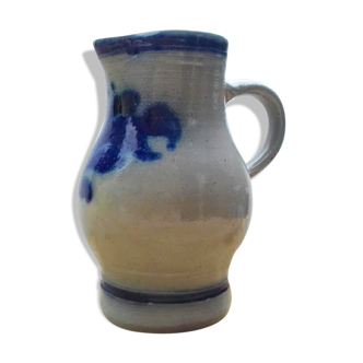Enamelled blue and grey stoneware pitcher
